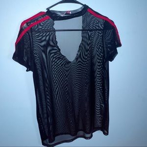 🍒Sheer black top with red accents